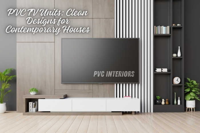 PVC TV unit in a modern living room by PVC Interiors, Bengaluru sleek designs with stylish storage for contemporary homes