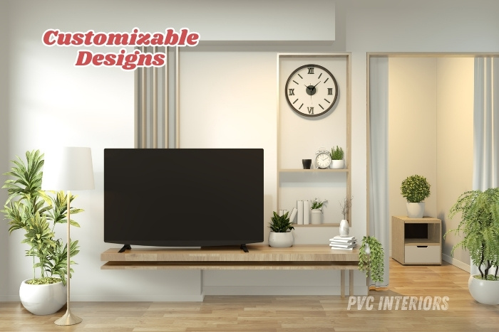 Stylish and space saving solution for urban Modern homes PVC TV unit with customizable design by PVC Interiors in Bengaluru