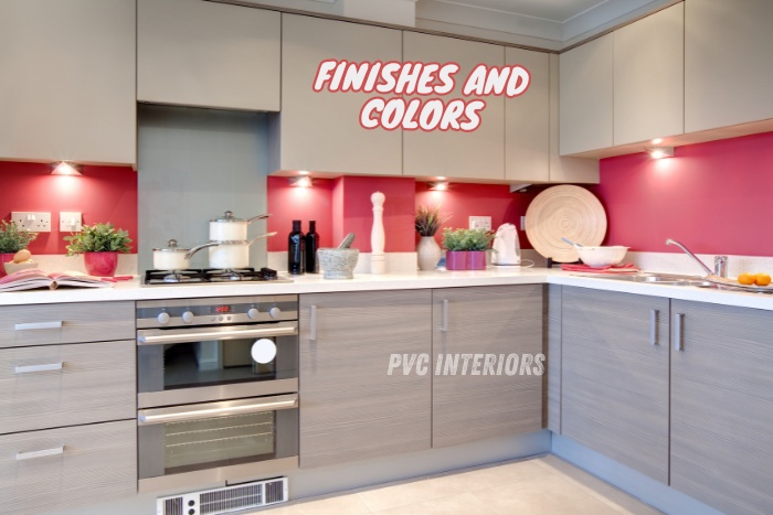 PVC modular kitchen with sleek finishes and vibrant color accents, designed for modern homes PVC Interiors in bengaluru